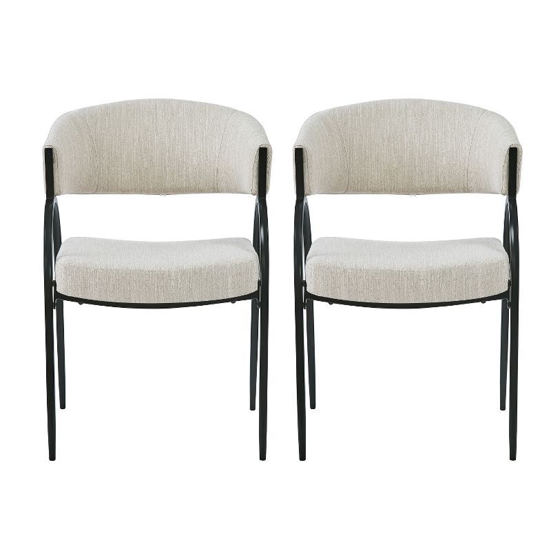 Beige Upholstered Arm Chair with Metal Legs, Set of 2