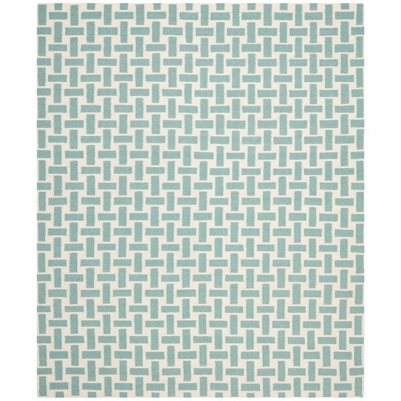 Handwoven Geometric Green and Ivory Wool Area Rug, 8' x 10'