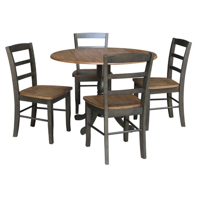 42" Hickory and Washed Coal Drop Leaf Dining Table Set with 4 Ladderback Chairs