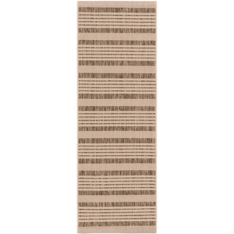 Greige and Taupe Striped Synthetic Outdoor Runner