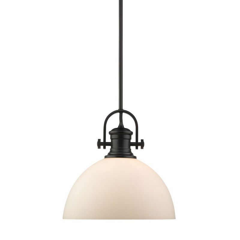 Hines Transitional 13.5" Black Pendant with Opal Glass