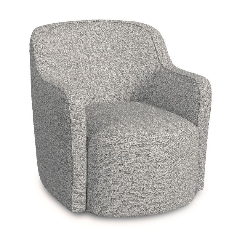 White and Gray Boucle Barrel Swivel Accent Chair