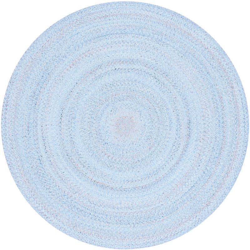 Coastal Charm Light Blue and Red Handwoven Round Rug