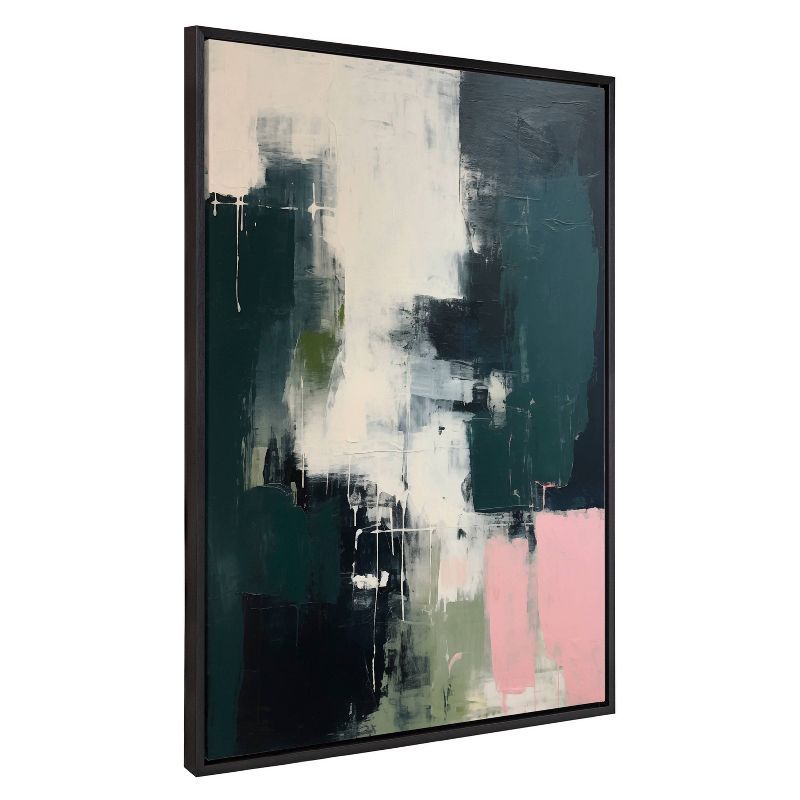 Emerald and Blush Abstract Canvas Print with Black Frame