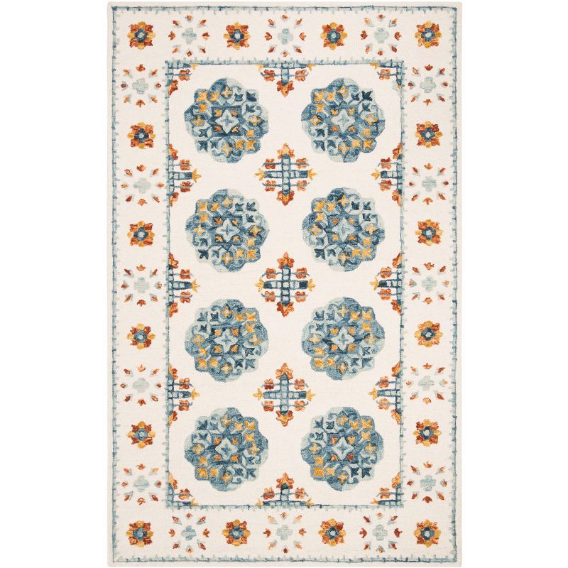 Handmade Blue Floral Wool 5' x 8' Tufted Area Rug