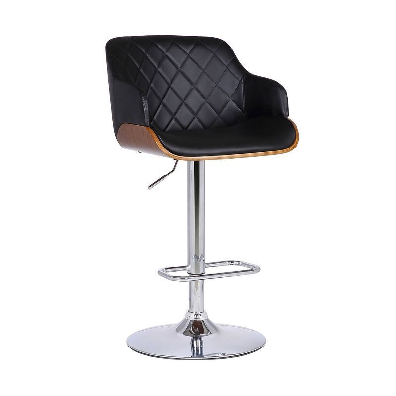 Toby Black Faux Leather Adjustable Swivel Walnut Bar Stool