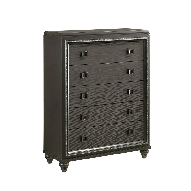 Faris Black 5-Drawer Chest with Felt Lined Top Drawer