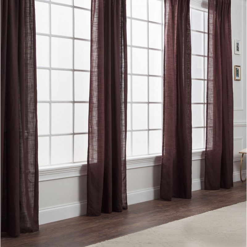 Brown Polyester Light-Filtering Semi-Sheer Curtain Panels, 52" x 63"