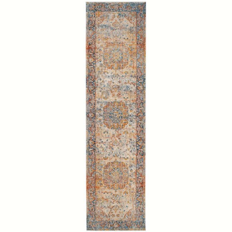 Vintage Blue and Multicolor Synthetic Runner Rug, 2'2" x 8'