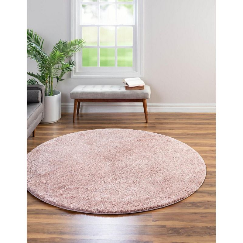 Pink Round Shag Synthetic Easy Care Rug