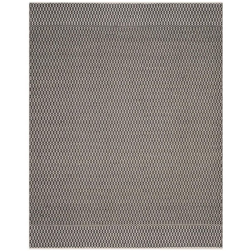 Ivory and Black Handwoven Cotton-Wool 8' x 10' Flatweave Rug