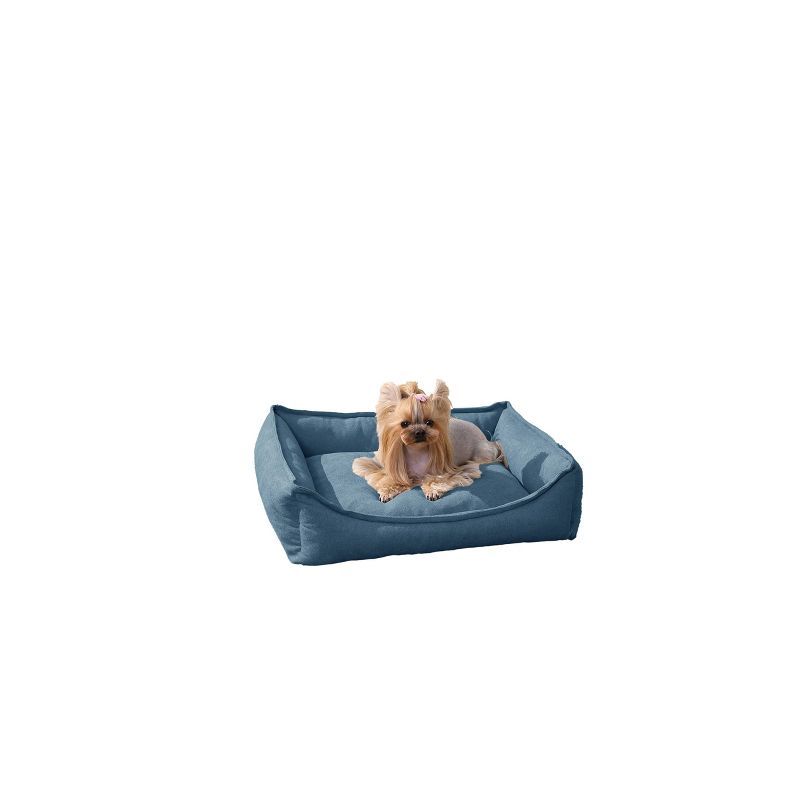 Small Blue Orthopedic Memory Foam Dog Bed with Bolster