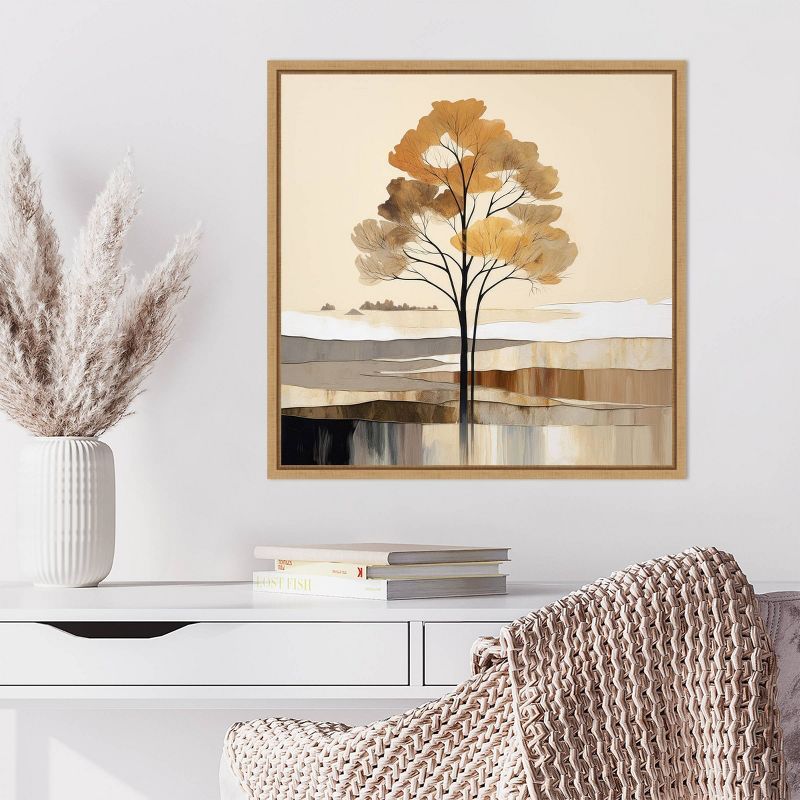 Woodland Charm II Autumnal Abstract Canvas Print with Maple Frame