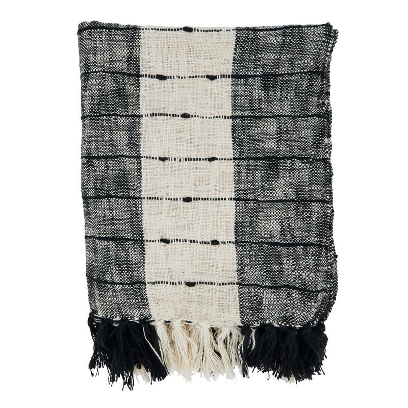 Black and White Striped Cotton Throw Blanket