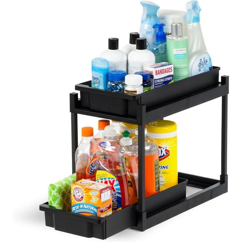 Black 2-Tier Under Sink Organizer with Sliding Drawers