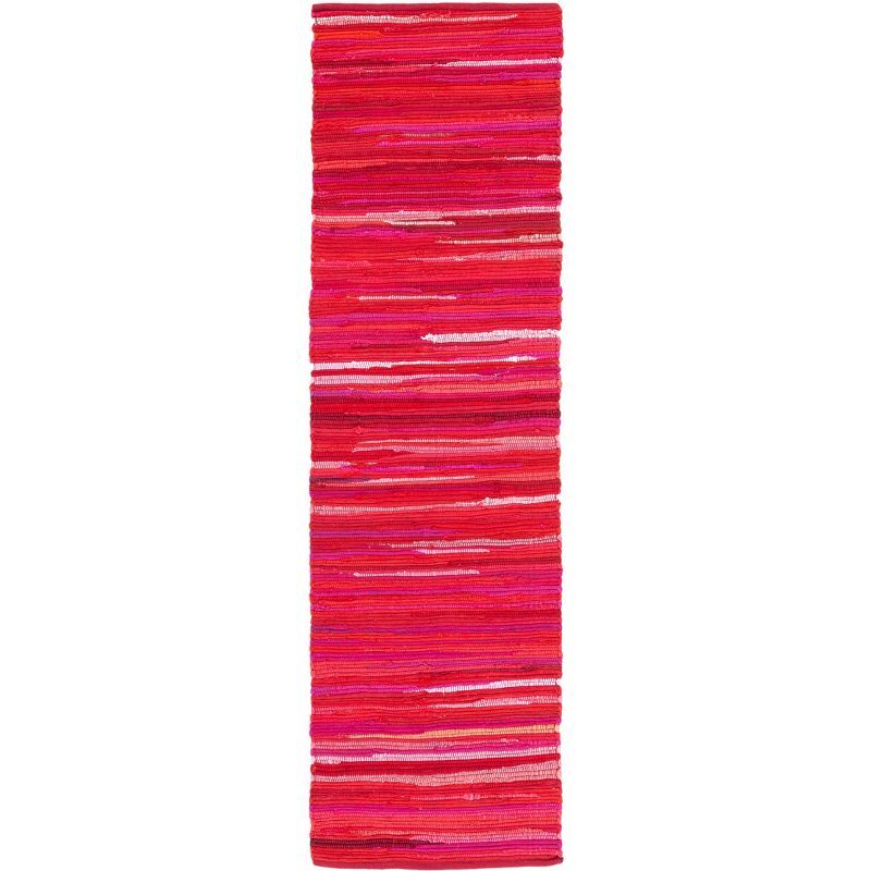 Handwoven Striped Red & Multicolor Flatweave Cotton-Wool Runner Rug, 2'3" x 8'