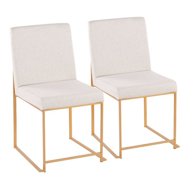 Set of 2 Beige Upholstered Dining Chairs with Gold Metal Frame