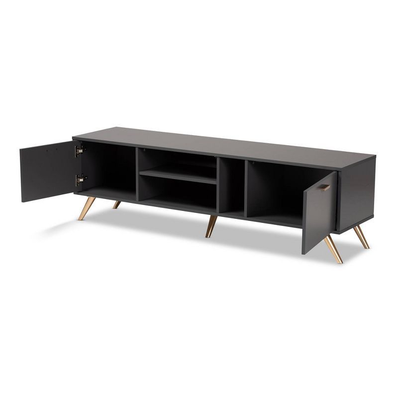 Contemporary Dark Grey and Gold 63" Wood TV Stand with Cabinet