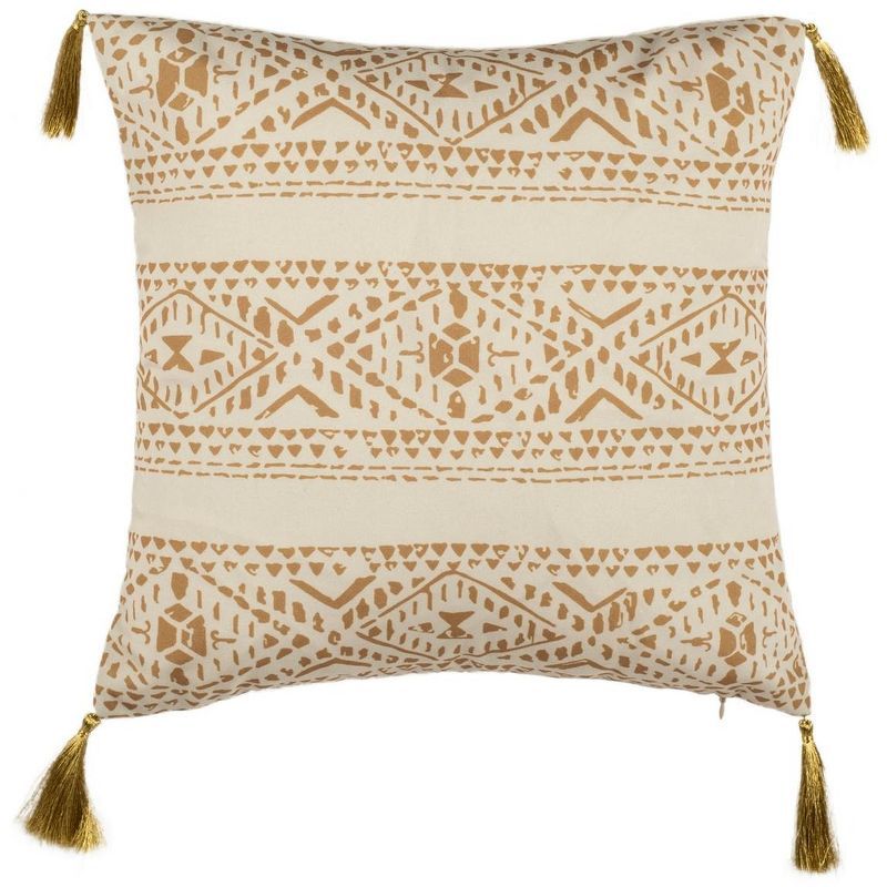 Valen Beige and Brown 16" Square Pillow with Tassels