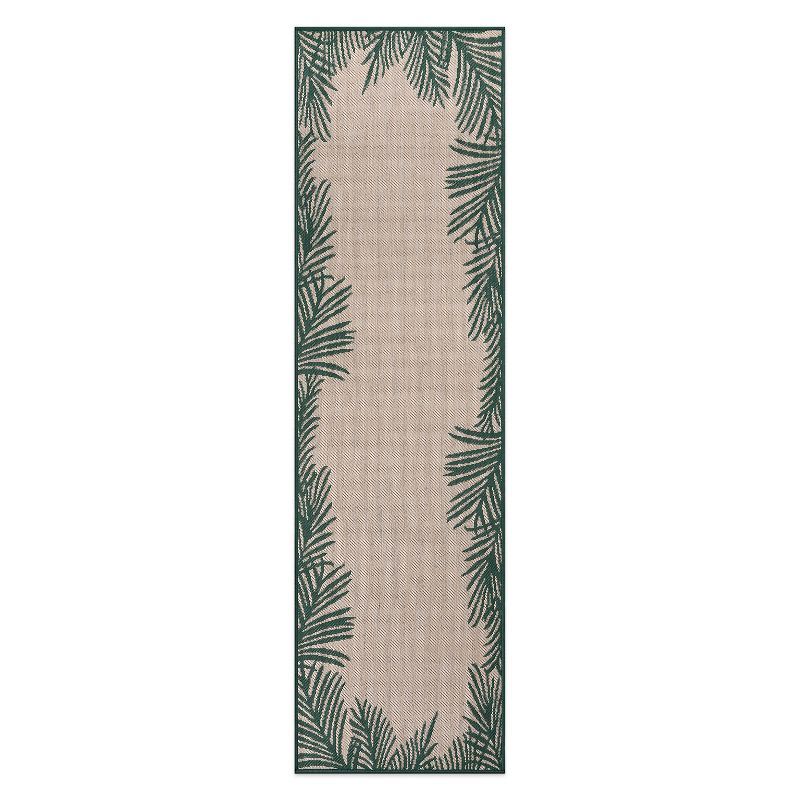 Tropical Palm Floral Green Synthetic 2'x7' Indoor/Outdoor Rug