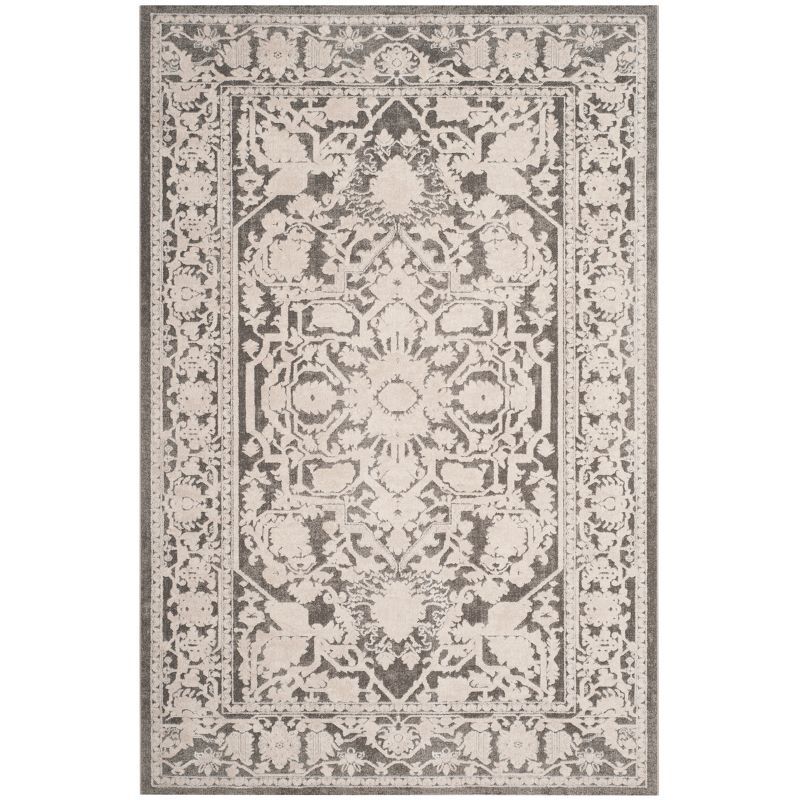 Dark Gray Floral Cotton Synthetic Area Rug, 9' x 12'