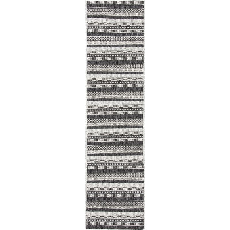 Black and Gray Flat Woven Synthetic Indoor/Outdoor Rug