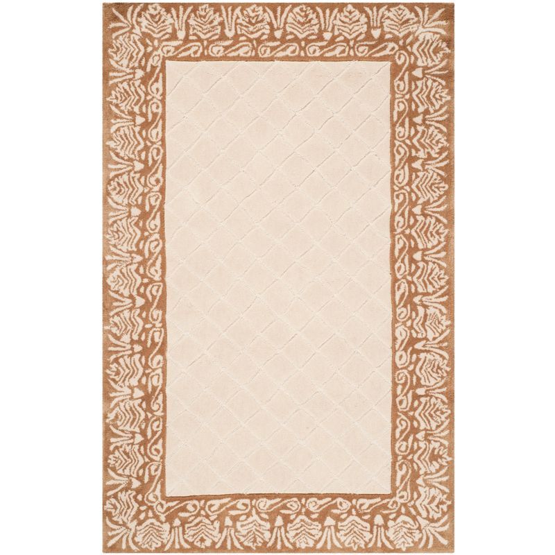 Beige and Brown Hand-Hooked Wool Area Rug 3' x 5'