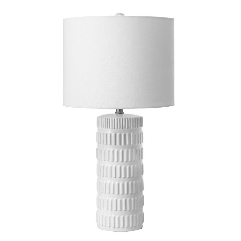 Luminous White Ceramic 21" Table Lamp with Linen Shade