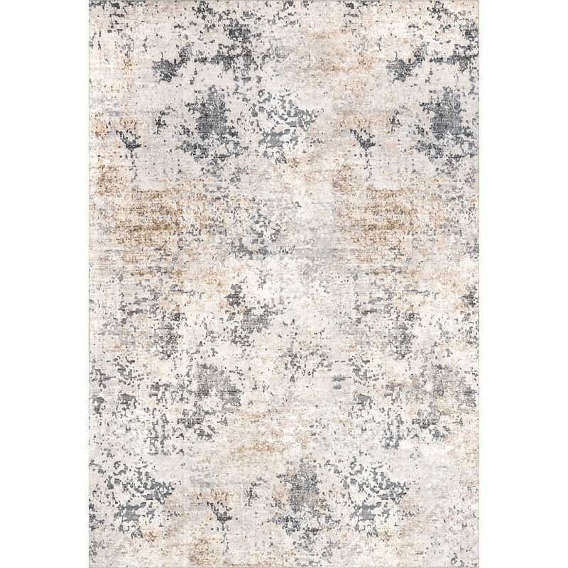 Ivory Abstract Washable Synthetic Square Area Rug