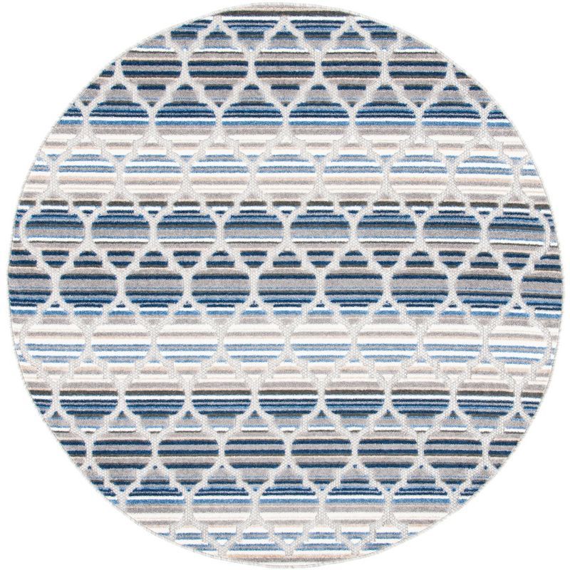 Blue/Grey Geometric 6'7" Round Stain-Resistant Synthetic Rug