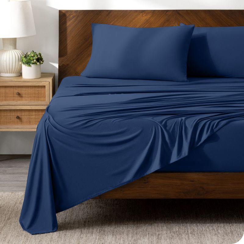 Full Dark Blue Premium Stretch Microfiber Sheet Set with Deep Pockets