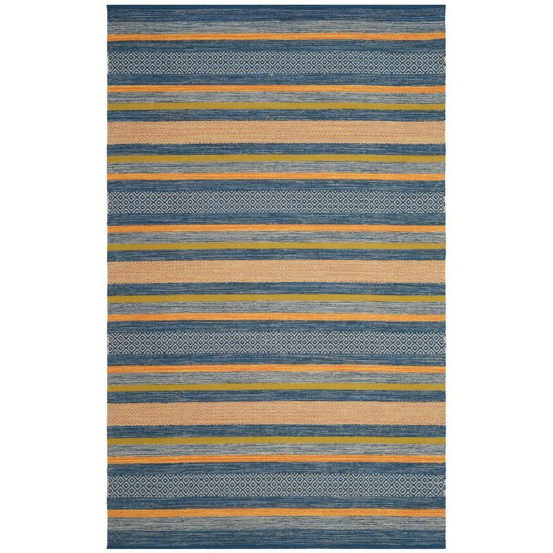 Montauk Blue and Orange Handwoven Cotton Area Rug, 5' x 8'