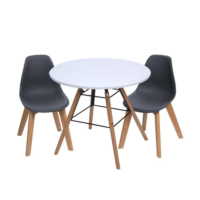 Modern Kids' White and Gray Table Set with Wooden Legs