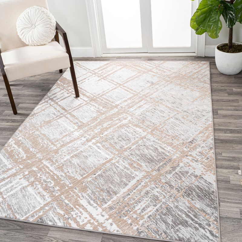 Beige and Gray Abstract Flat Woven Rectangular Area Rug