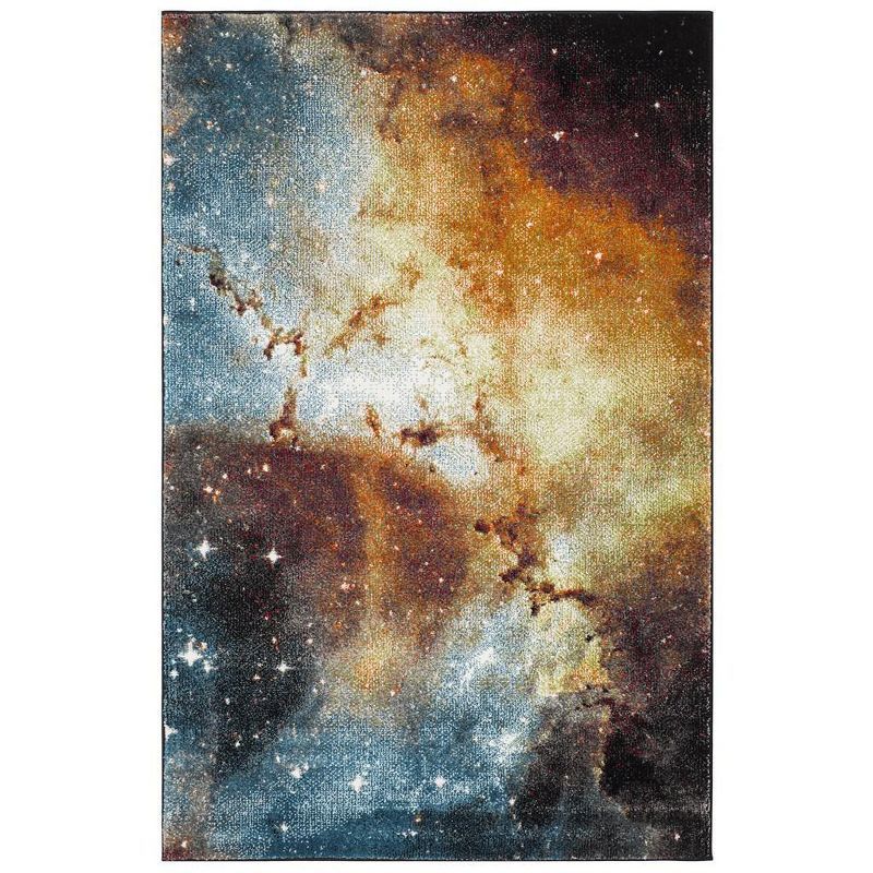 Galaxy Orange and Multi Synthetic Rectangular Area Rug