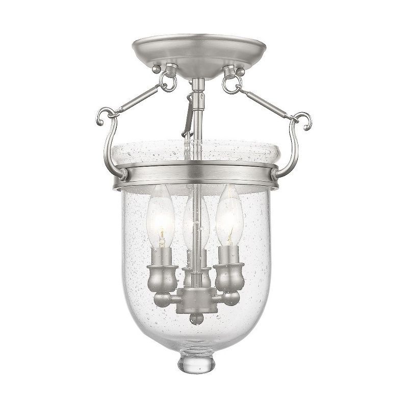 Jefferson Seeded Glass 3-Light Indoor/Outdoor Flush Mount in Brushed Nickel