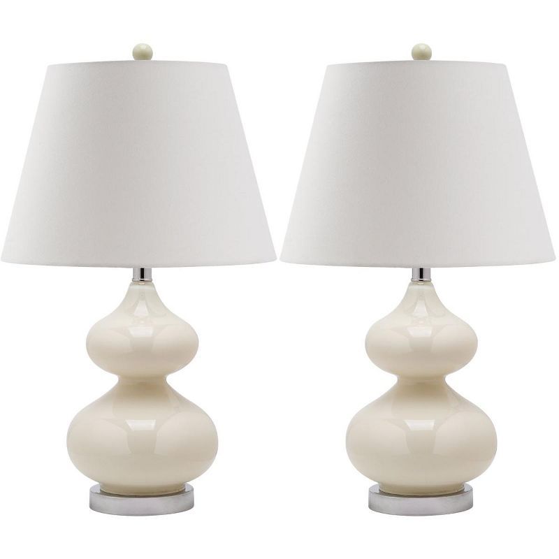 Elegant Pearl White Glass Table Lamp Set with Cotton Shade