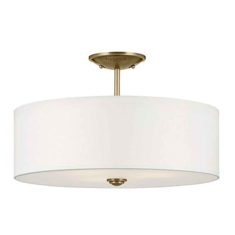 Natural Brass 18" Semi-Flush Mount Ceiling Light with White Drum Shade
