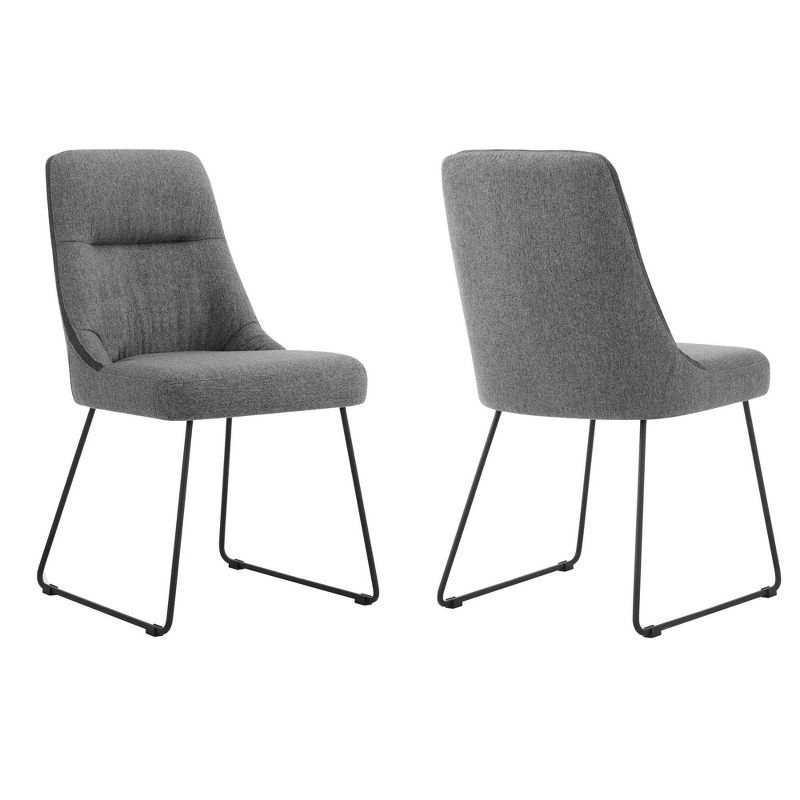 Set of 2 Gray Upholstered Metal High Back Dining Chairs