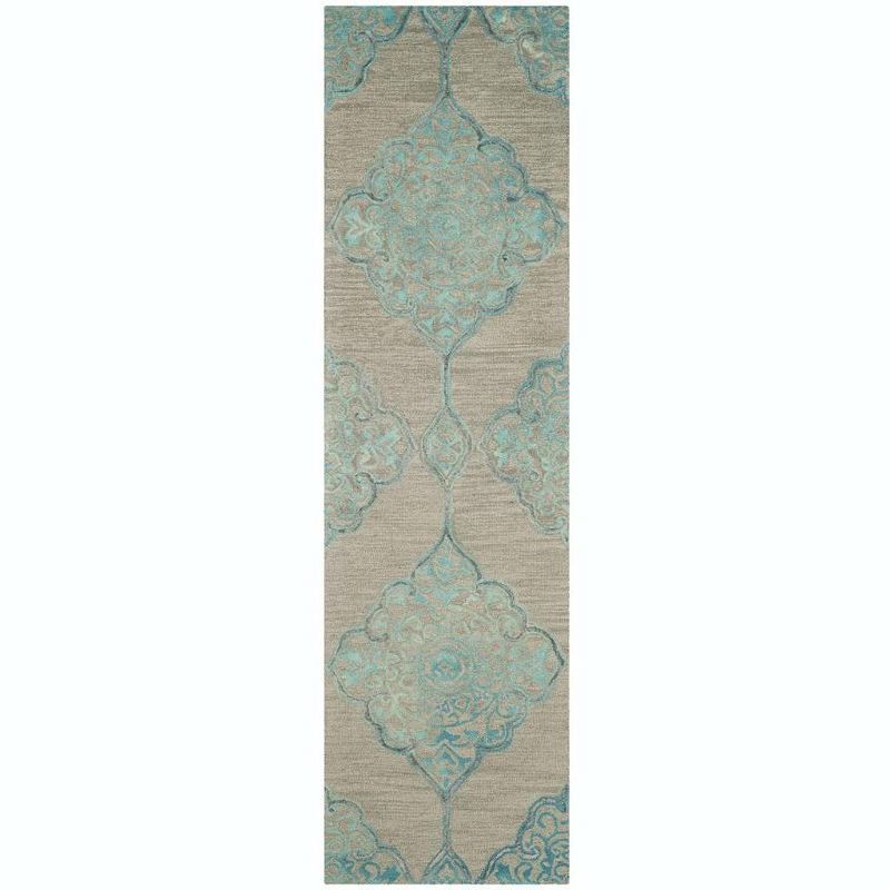 Hand-Tufted Grey and Turquoise Wool-Silk Blend Area Rug