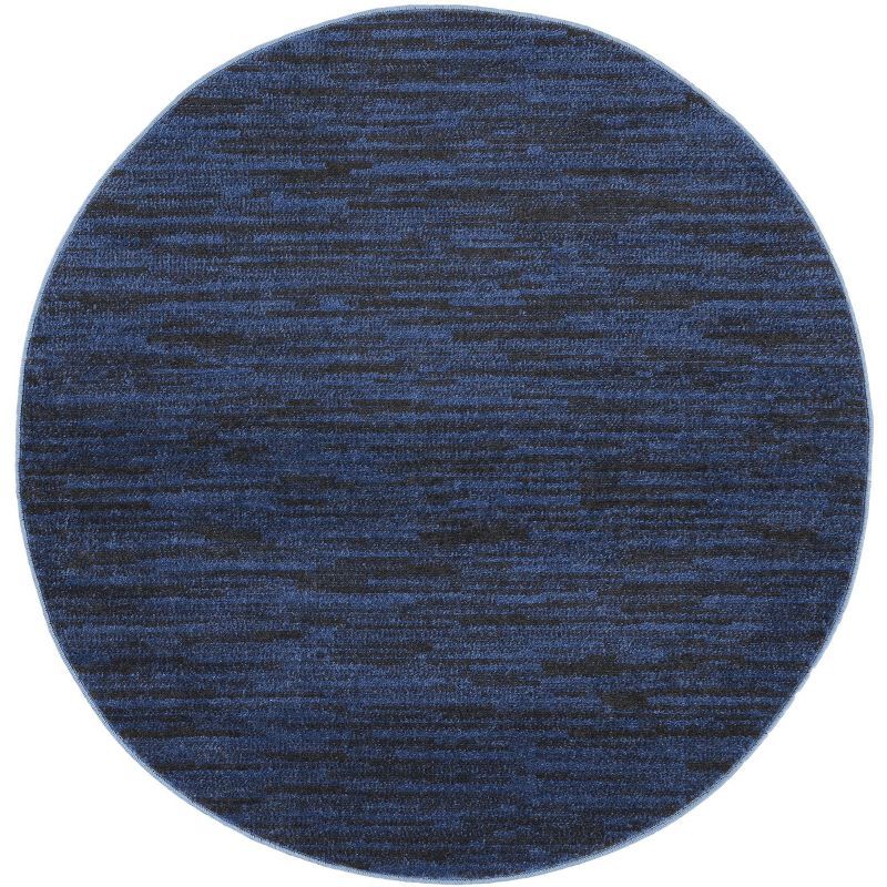 Midnight Blue Round Synthetic Indoor/Outdoor Rug 4 ft