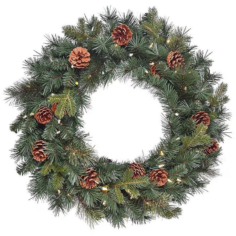 26-Inch Green Mixed Needle Artificial Christmas Wreath with LED Lights