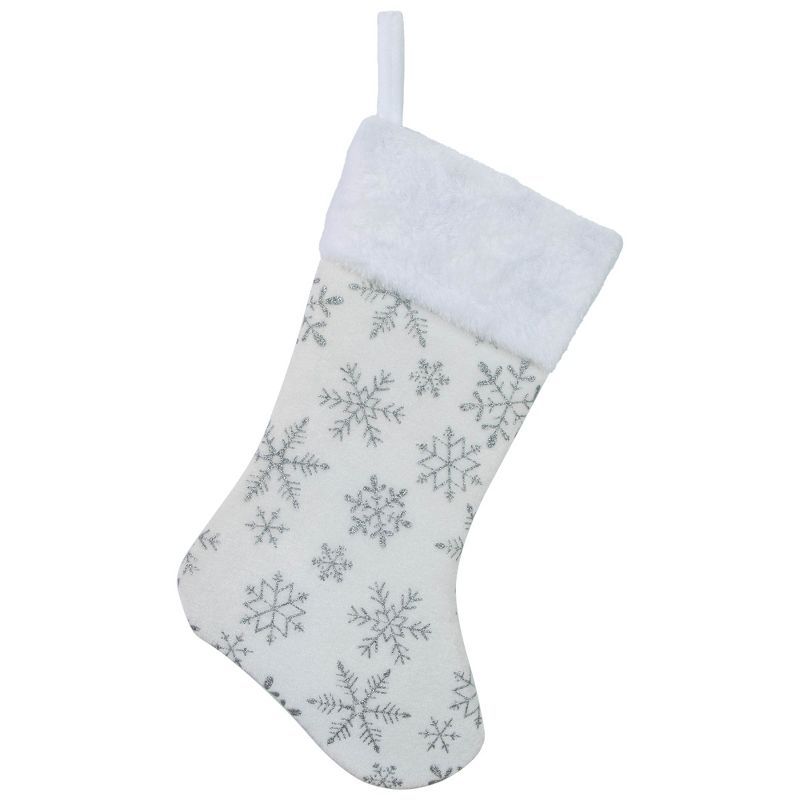 White and Silver Snowflakes Christmas Stocking with Folded Cuff