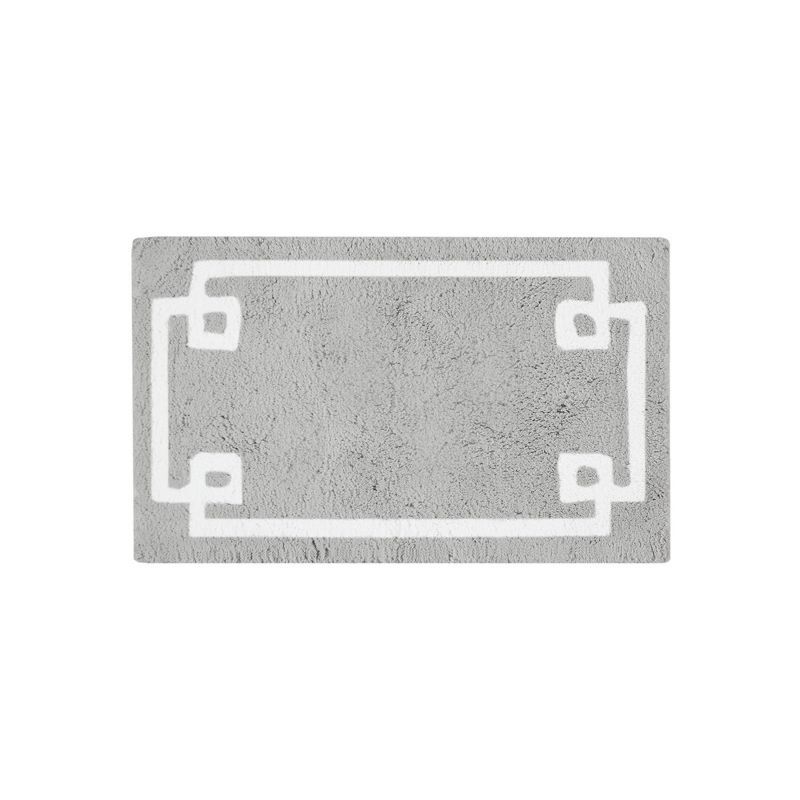 Gray Cotton Tufted Bath Rug with White Border, 20" x 30"