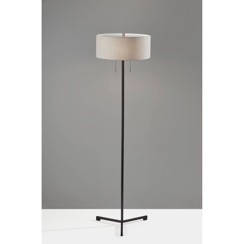 Wesley Black Tripod Floor Lamp with Taupe Shade