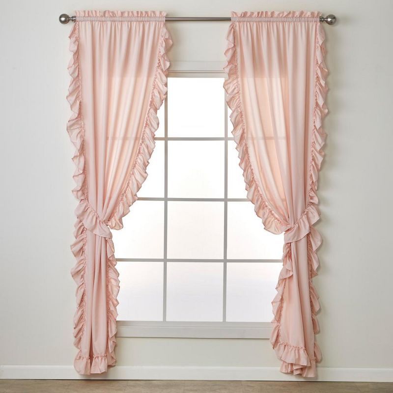 Blush Polyester Ruffled Light-Filtering Window Panel Pair