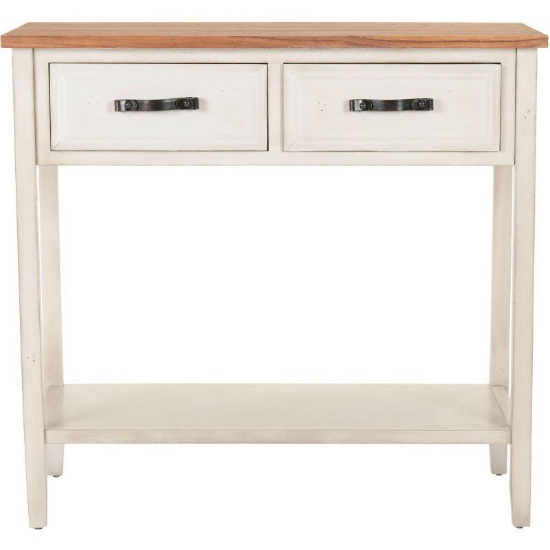 Beige Elm and Poplar Wood Console Table with Storage Drawers