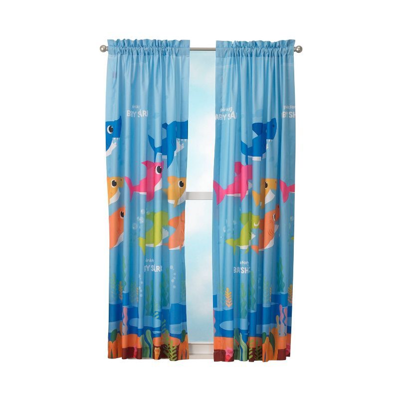 Blue Baby Shark Polyester Light-Filtering Nursery Window Panel