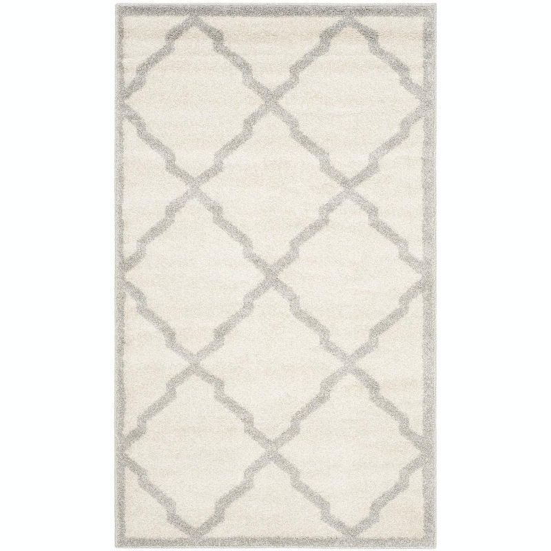 Reversible Geometric Light Grey/Beige Synthetic Area Rug, 3' x 5'