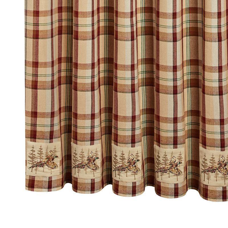 Country Plaid Pheasant Patch Fabric Shower Curtain